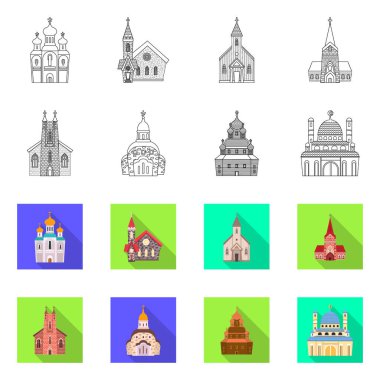 Tarikat ve tapınak ikonunun vektör tasarımı. Web için tarikat ve kilise hisse senedi koleksiyonu.
