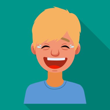 Adamın vektör tasarımı ve kahkaha işareti. Bir grup adam ve web için duygu sembolü.