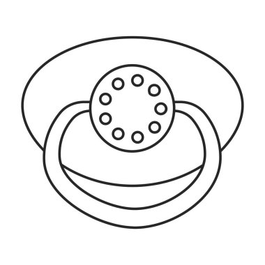 Sahte emzik vektör ana hatları simgesi. Beyaz arka planda vektör illüstrasyon bebek meme ucu. Bebek kuklası emziğinin izole edilmiş taslak çizim simgesi.