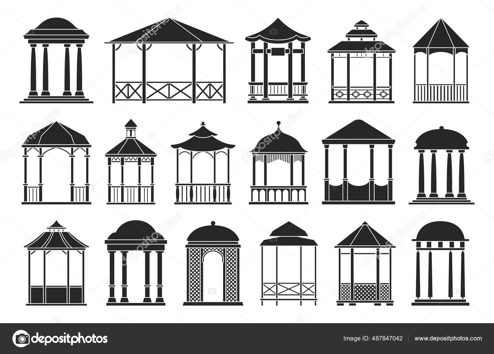 Gazebo de pergola vecteur noir ensemble icône. Ensemble isolé noir