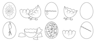 Yumurta çatlağı vektör çizgisi simgesi. Yumurta kabuğu izole edilmiş dış hat simgesi. Beyaz arka planda vektör illüstrasyon yumurta çatlağı.