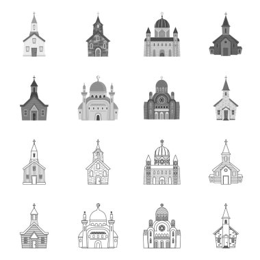 Tarikat ve tapınak işaretinin vektör çizimi. Web için tarikat ve cemaat sembolü seti.