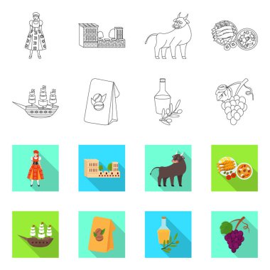 Tarihi işaretin vektör illüstrasyonu. Stok için ülke vektör simgesi kümesi.