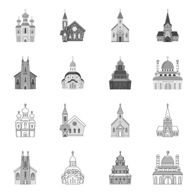 Tarikat ve tapınak logosunun vektör çizimi. Web için tarikat ve kilise hisse senedi koleksiyonu.