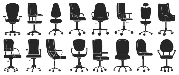 사무실 의자는 검은 색으로 분리되어 있다 . Vector 는 흰색 배경에 내부 가구를 그린 것이다. 벡터 블랙 설정 아이콘 사무실 의자. — 스톡 벡터
