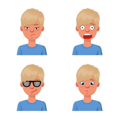 Yüz ve erkek işaretinin vektör tasarımı. Yüz kümesi ve genç hisse senedi vektör çizimi.