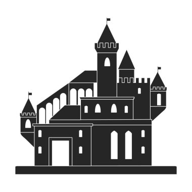 Castle vektör simgesi. Beyaz arka plan kalesinde siyah vektör simgesi izole edildi.