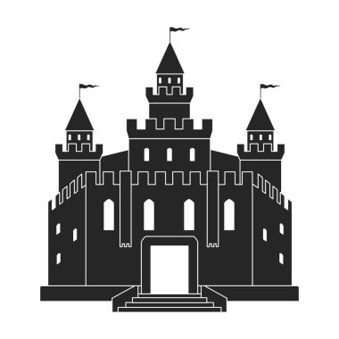 Castle vektör simgesi. Beyaz arka plan kalesinde siyah vektör simgesi izole edildi.