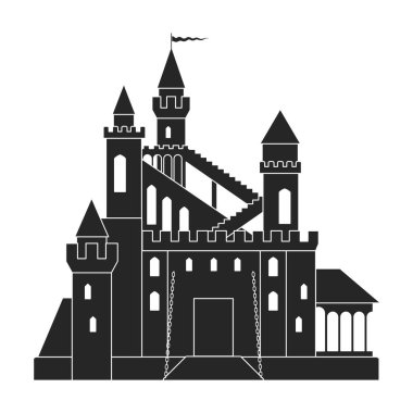 Castle vektör simgesi. Beyaz arka plan kalesinde siyah vektör simgesi izole edildi.