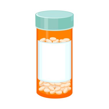 Ayrı bir şişe ve uyuşturucu işareti. Stok için şişe ve hap vektör simgesi grafiği.