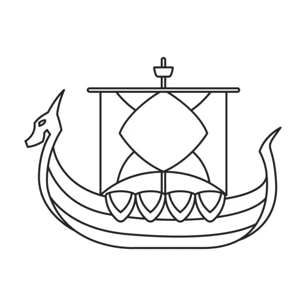 Ikona wektora statku viking Zarys wektor ikona izolowane na białym tle statku Viking. — Wektor stockowy