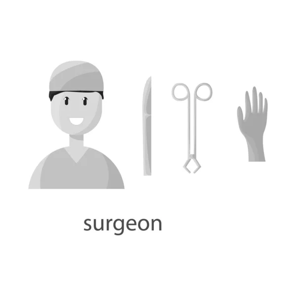 A sebész és a vészhelyzeti ikon elszigetelt tárgya. Sebész- és műtőkészlet-vektor illusztráció. — Stock Vector