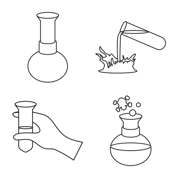 Vektor-Design von Experimenten und Chemie-Symbol. Sammlung von Experimenten und Laborvektorsymbolen für Aktien. — Stockvektor