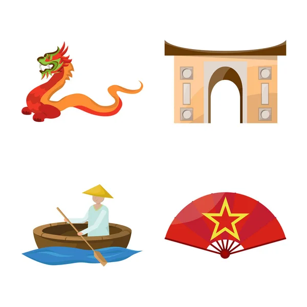 Vektor ilustrasi perjalanan dan ikon negara. Collection of travel and culture stock symbol for web. - Stok Vektor