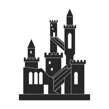 Castle vektör simgesi. Beyaz arka plan kalesinde siyah vektör simgesi izole edildi.