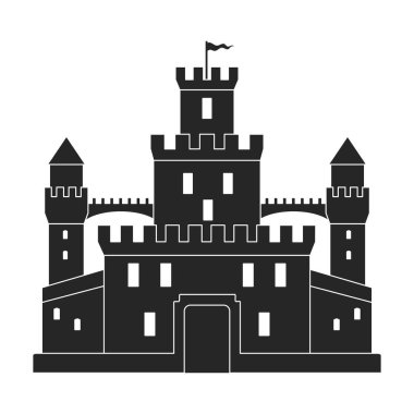 Castle vektör simgesi. Beyaz arka plan kalesinde siyah vektör simgesi izole edildi.