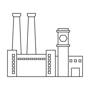 Fabrika inşa vektör simgesi. Taslak vektör simgesi beyaz arka plan fabrika binasında izole edildi.