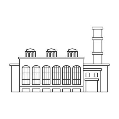 Fabrika inşa vektör simgesi. Taslak vektör simgesi beyaz arka plan fabrika binasında izole edildi.
