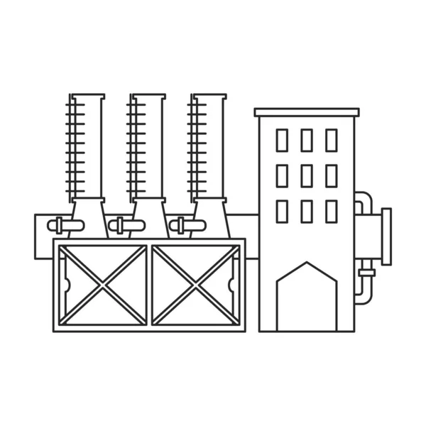Иконка вектора здания фабрики. Иконка вектора контура изолирована на белом фоне здания фабрики. — стоковый вектор