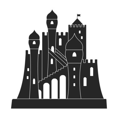 Castle vektör simgesi. Beyaz arka plan kalesinde siyah vektör simgesi izole edildi.