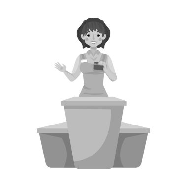 Fırıncı ve tablo simgesinin vektör illüstrasyonu. Ağ için fırıncı ve kadın hisse senedi seti.