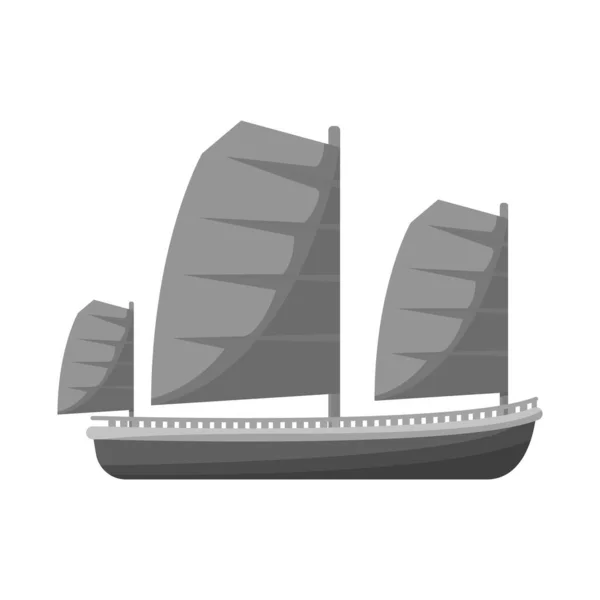 Изолированный объект корабля и вьетнамская икона. Коллекция векторных иллюстраций судов и лодок . — стоковый вектор
