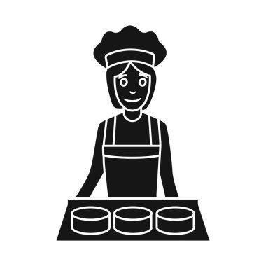 Masa ve pasta logosunun vektör tasarımı. Tablo ve kadın stok vektör çizimi.