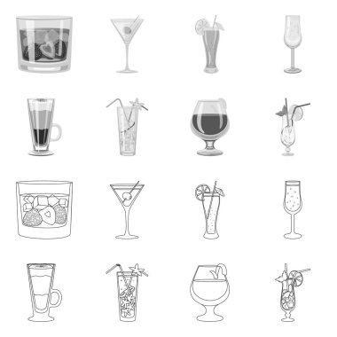 Likör ve restoran sembolü vektör Illustration. Web için içki ve bileşen stok sembolü seti.