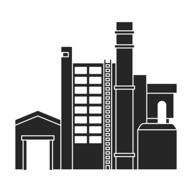 Fabrika inşa vektör simgesi. Siyah vektör simgesi beyaz arka plan fabrika binasında izole edildi.