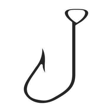 Balık kancası vektör simgesi. Siyah vektör simgesi beyaz arkaplan balık kancasında izole edildi.