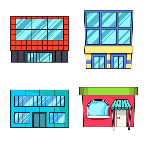 Vektor illustration av stormarknad och byggnad symbol. Uppsättning stormarknad och stad stock symbol för webben. — Stock vektor