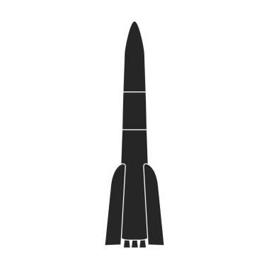 Uzay roket vektör simgesi. Beyaz arka plan uzay roketinde siyah vektör simgesi izole edildi.