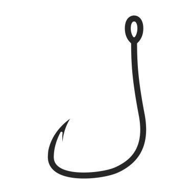 Balık kancası vektör simgesi. Siyah vektör simgesi beyaz arkaplan balık kancasında izole edildi.