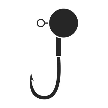 Balık kancası vektör simgesi. Siyah vektör simgesi beyaz arkaplan balık kancasında izole edildi.