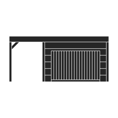 Binanın beyaz arkaplan garajında siyah vektör simgesi izole edildi.