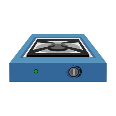 Kamp sobası vektör karikatür ikonu. Beyaz arka planda vektör illüstrasyon fırını seyahati. Kamp sobasının izole çizgi film çizim ikonu .