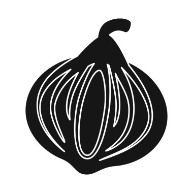 İzole edilmiş soğan ve taze logo. Soğan grafiği ve web için yarım stok sembolü.