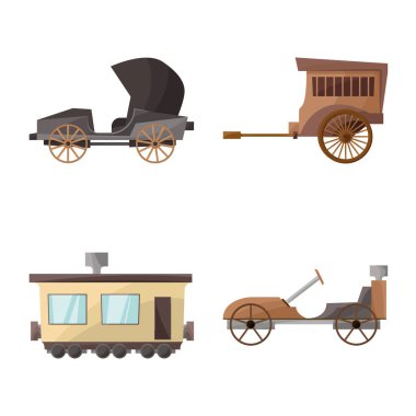 Retro ve klasik ikonun vektör illüstrasyonu. Stok için retro ve taşıma vektör simgesi kümesi.