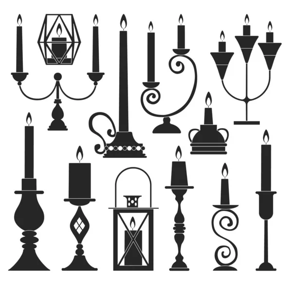 Portavelas ilustración vectorial sobre fondo blanco. Vector negro conjunto icono candelabro. Set negro aislado candelabro icono. — Archivo Imágenes Vectoriales