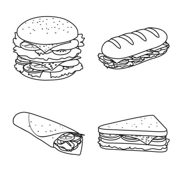 Векторная иллюстрация фаст-фуда и таблички с обедом. Набор символов фаст-фуда и запасов закусок для паутины. — стоковый вектор