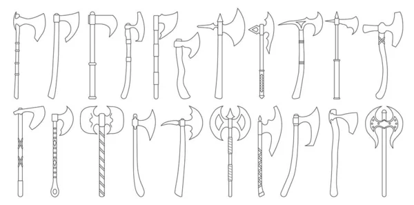 Mittelalterliche Axtvektorumrisse setzen ein Symbol. Vektor Illustration Medieva Waffe auf weißem Hintergrund. Isolierte Umrisse setzen Ikone mittelalterlicher Axt . — Stockvektor