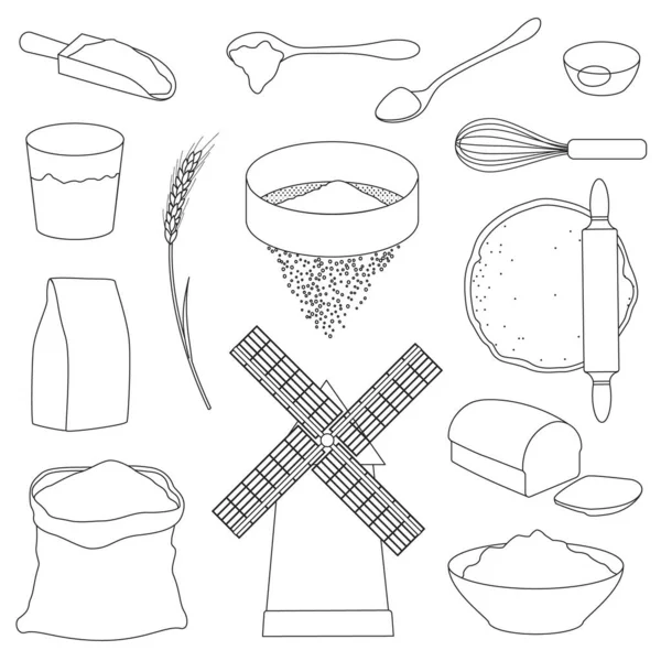 Flour vector outline set icon. Ilustración vectorial trigo sobre fondo blanco. Conjunto de esquema aislado icono harina. — Vector de stock