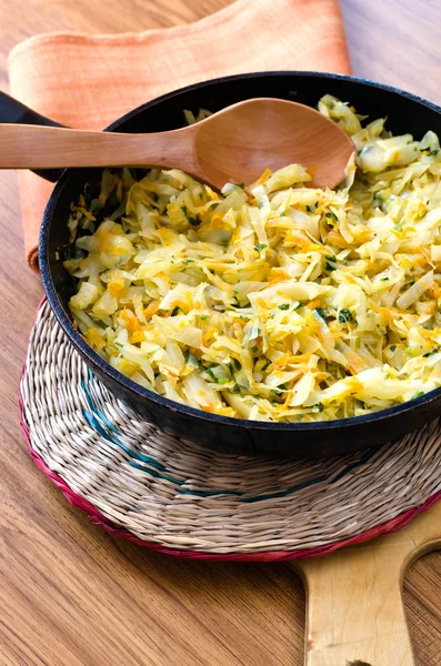 Cabbage in a frying pan — Stock Photo, Image