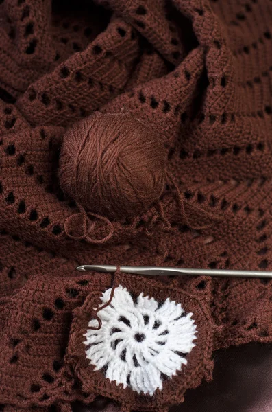 茶色の糸をかぎ針編み — ストック写真