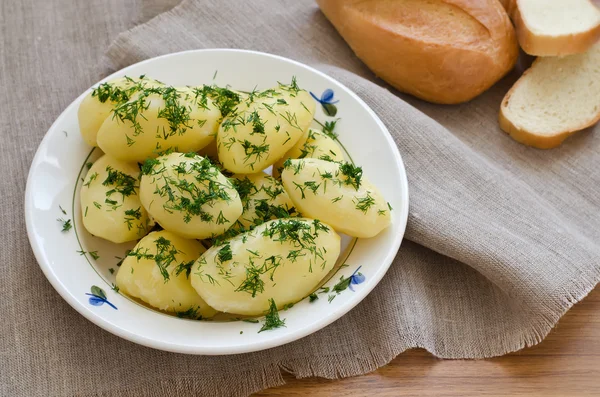 Boiled potatoes and bread — Stock Photo, Image
