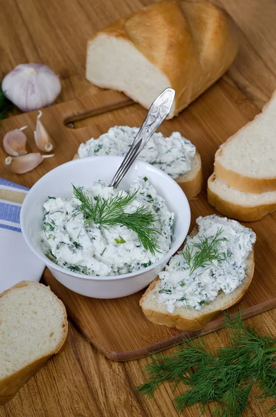 Sandwiches with cheese and parsley. — Stock Photo, Image