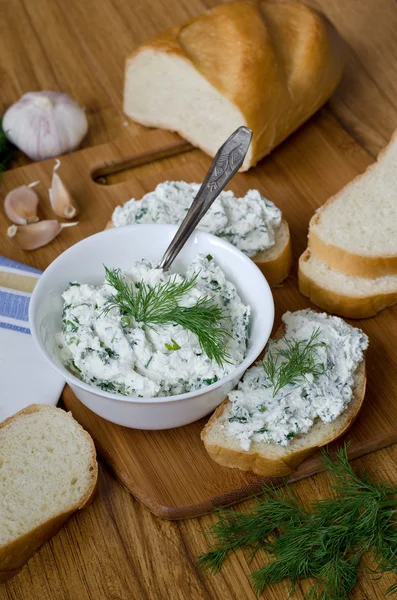 Sandwiches with cheese and parsley. — Stock Photo, Image