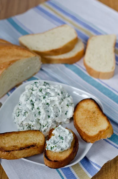 Toasts with cottage cheese — Stock Photo, Image