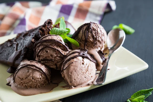 Chocolate ice cream with brownie Stock Image