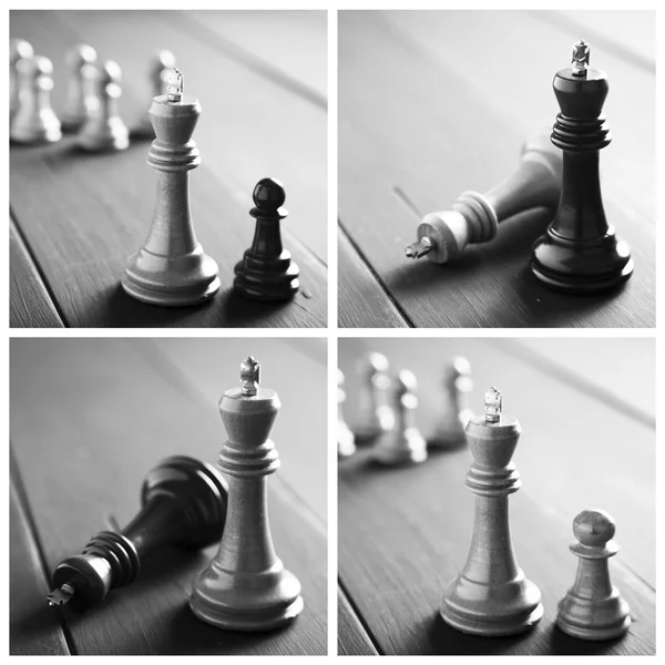Figuras de ajedrez sobre la mesa, collage — Foto de Stock